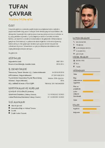 Makine Mühendisi Cv Örnekleri cv indir